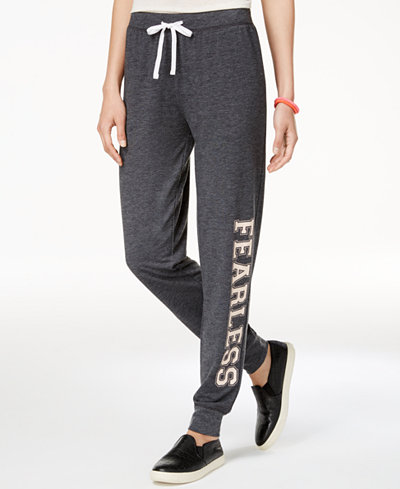 Love Tribe Juniors' Fearless Graphic Jogger Pants with Bracelet