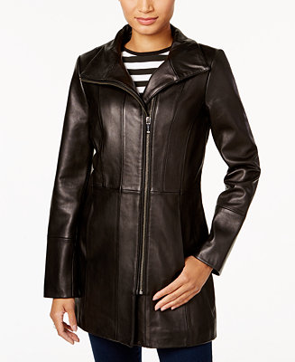 Cole Haan Asymmetrical Leather Jacket - Macy's