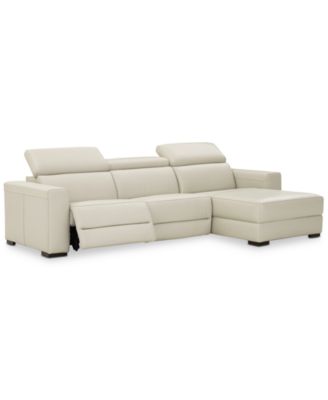 Nevio 3-pc Leather Sectional Sofa with Chaise, 1 Power Recliner and Articulating Headrests