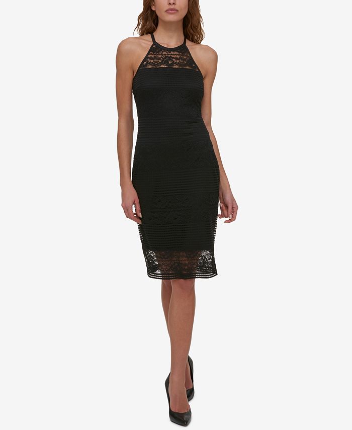 GUESS Lace Illusion Halter Dress - Macy's
