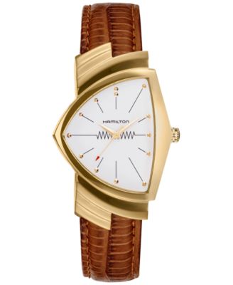 Hamilton Women's Swiss Ventura Brown Leather Strap Watch 32x50mm