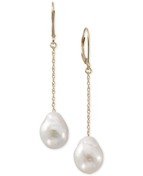 Macy's Cultured Freshwater Pearl (12mm) Drop Earrings in 14k Gold