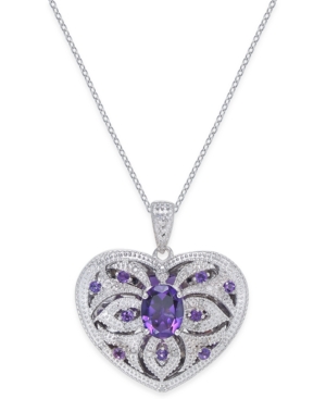 image of Amethyst (2 ct. t.w.) & Diamond (1/10 ct. t.w.) Heart Locket Pendant Necklace in Sterling Silver (Also available in Garnet)