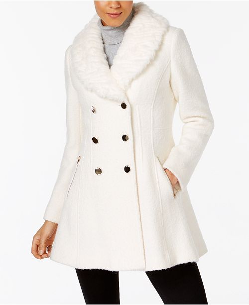 Guess Faux Fur Collar Skirted Coat Reviews Coats Women Macy S
