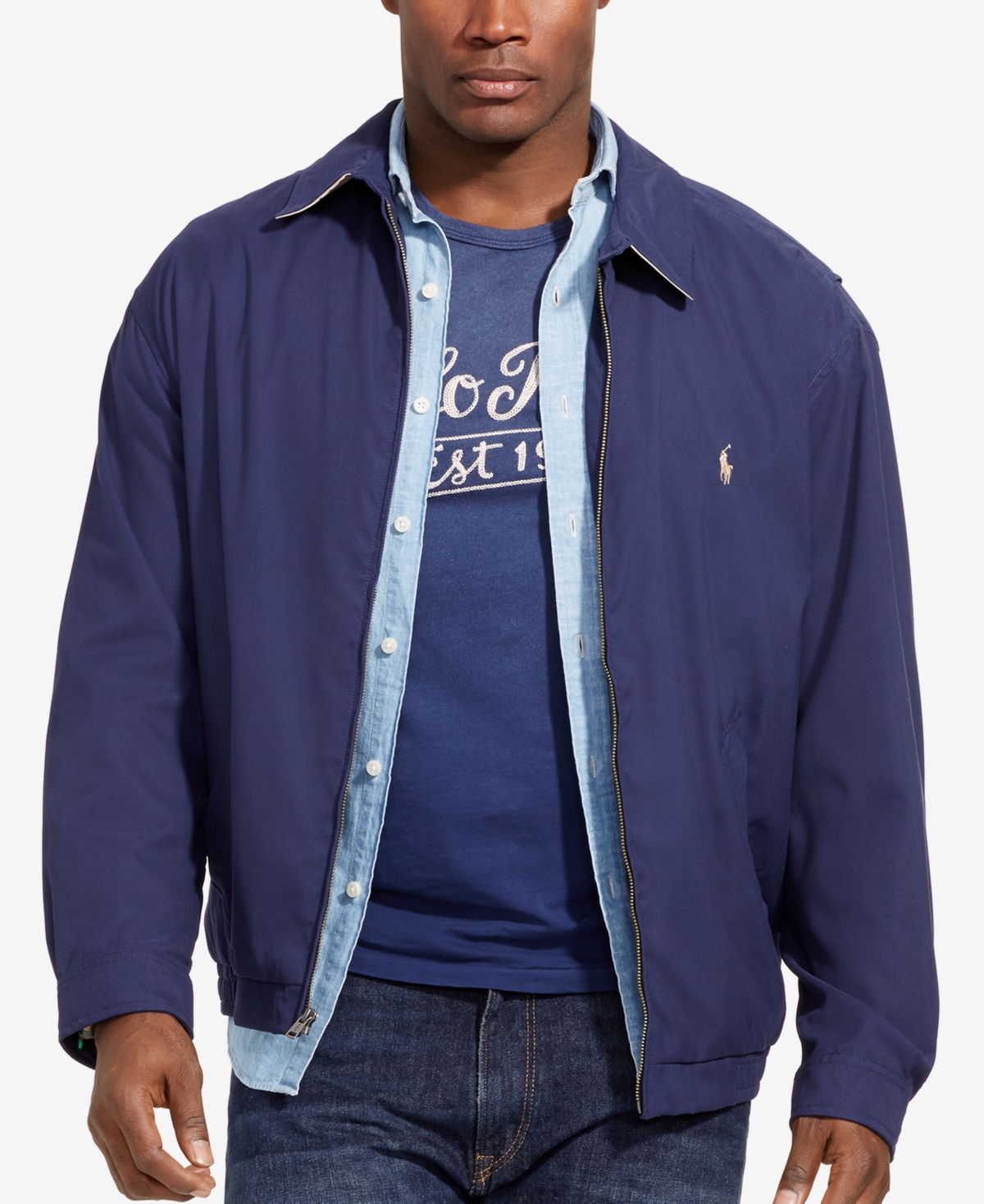 Shop Polo Ralph Lauren Men's Big & Tall Jackets, Bi-swing Windbreaker In Refined Navy