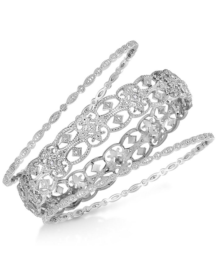 Macy s 3 Pc. Set Diamonds Bangle Bracelets in Sterling Silver Macy s