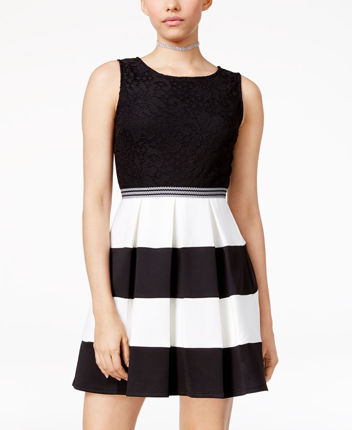 Speechless Juniors' Lace Colorblocked Fit & Flare Dress, A Macy's