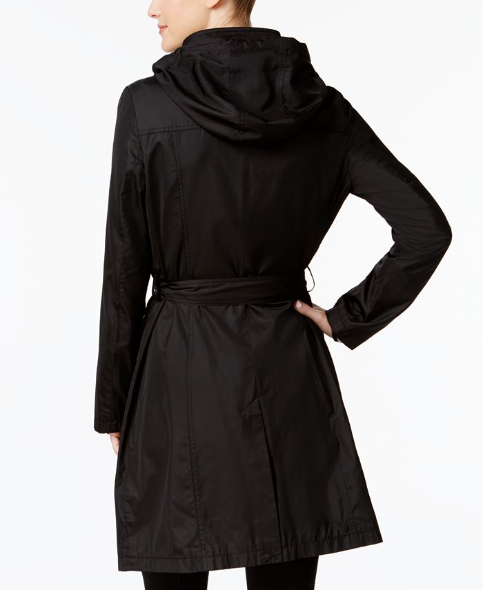 T Tahari Four-Pocket Belted Hooded Raincoat - Macy's