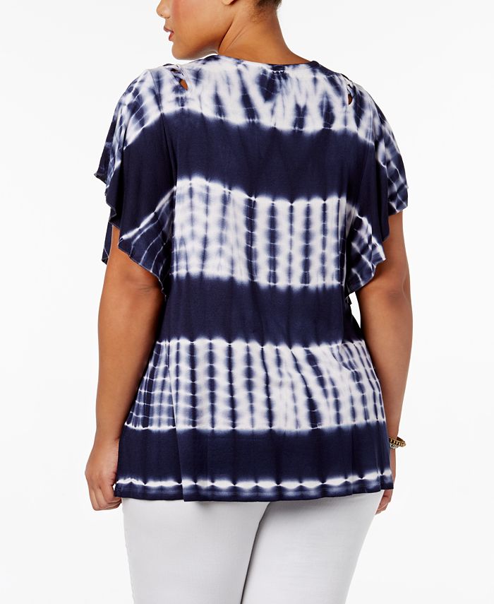 Style & Co Plus Size Tie-Dyed Stripe Flutter-Sleeve Top, Created for ...