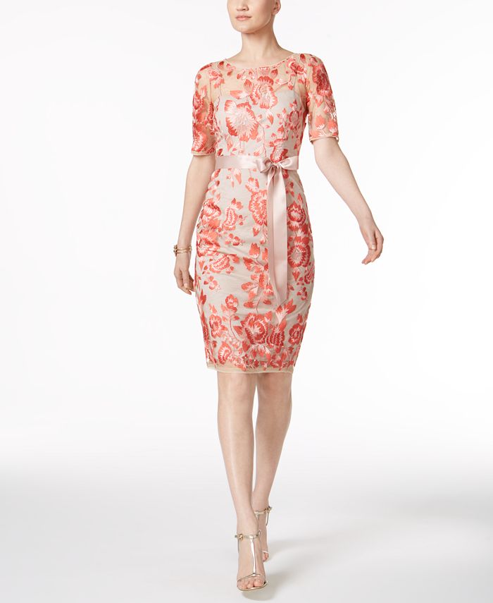 Adrianna Papell Embroidered Illusion Sheath Dress - Macy's