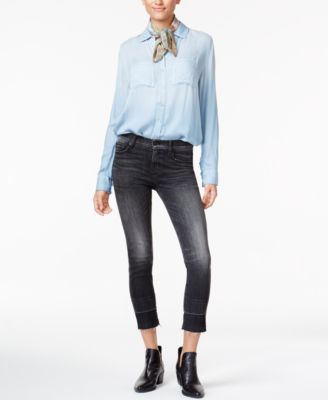 HUDSON Women's Zoeey High Rise Straight Leg Jeans - Raw Hem, Cropped, Faded Details, 27" Inseam
