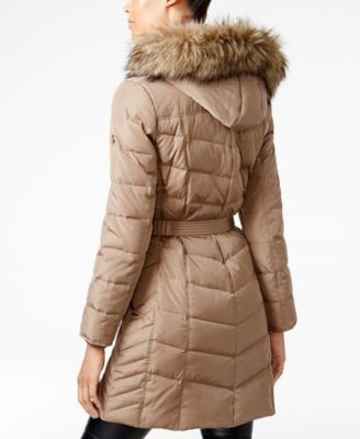 Michael Kors Faux-Fur-Trim Belted Down Puffer Coat, Created for Macy's