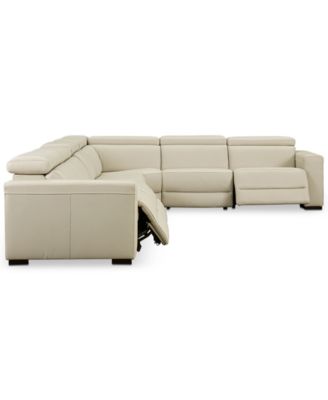 Nevio 6-pc Leather "L" Shaped Sectional Sofa with 3 Power Recliners and Articulating Headrests