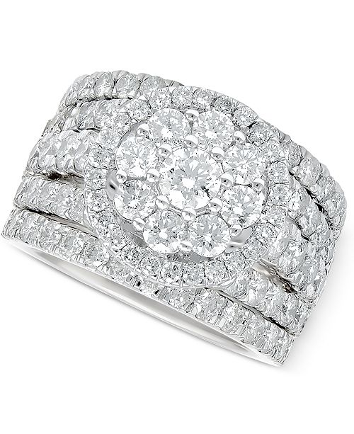 Macy's Diamond Flower Cluster MultiRow Ring (4 ct. t.w.) in 14k White