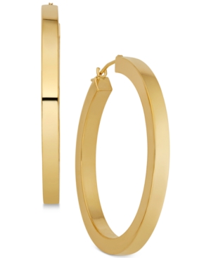 image of Polished Flat-Edge Tube Hoop Earrings in 14k Gold