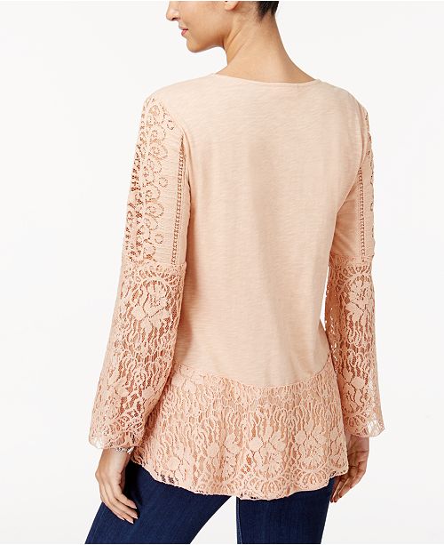 Style & Co Petite Lace-Trim Peplum Top, Created for Macy's & Reviews ...