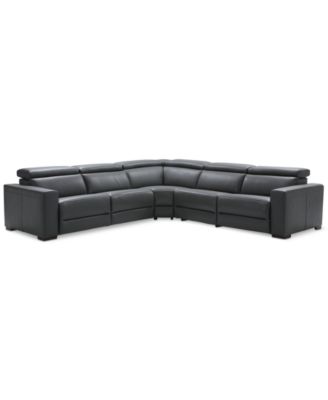 Nevio 5-Pc. Leather "L" Shaped Sectional with 2 Power Recliners with Articulating Headrests, Created for Macy's