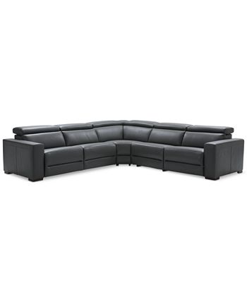 Furniture - Nevio 5-Pc. Leather Sectional with 2 Power Recliners, Only at Macy's