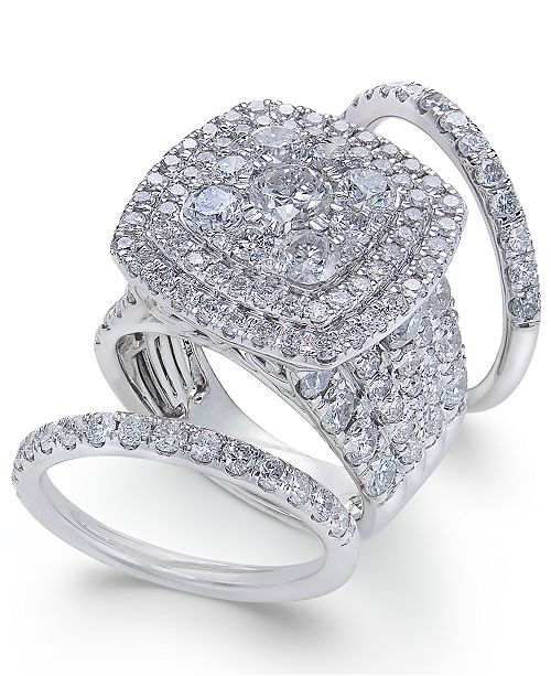 Macy S Diamond Multi Level Halo Bridal Set 6 Ct T W In 14k White Gold Reviews Rings Jewelry Watches Macy S