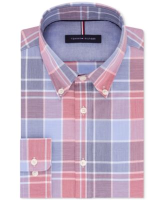 Tommy Hilfiger - Men's Slim-Fit Soft Touch Non-Iron Performance Red and Blue Plaid Dress Shirt
