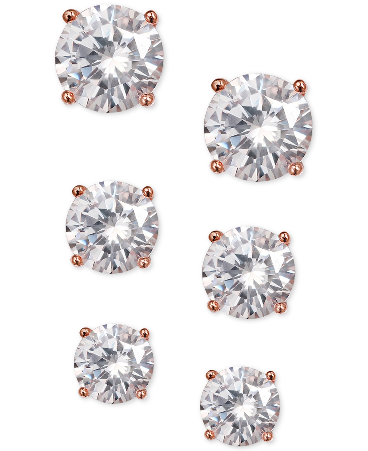 Giani Bernini 3-pc. Cubic Zirconia Sterling Silver Stud Earrings In 18k Rose Gold-plated, 18k Gold-plated And Ster In Rose Gold