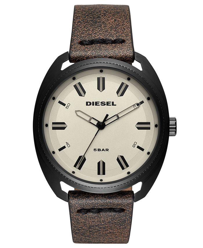 Diesel Men's Fastbak Brown Leather Strap Watch 45x51mm - Macy's