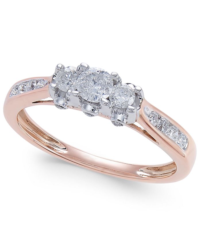 Macy's Diamond Trinity Engagement Ring (1/2 ct. t.w.) in 14k Rose Gold ...