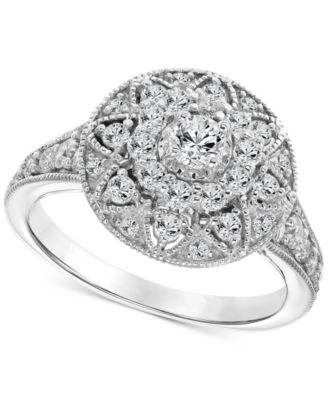 Diamond Filigree Halo Engagement Ring (1 ct. t.w.) in 14k White Gold ...