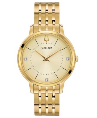 Bulova - Women's Diamond Dress Diamond Accent Gold-Tone Stainless Steel Bracelet Watch 36mm