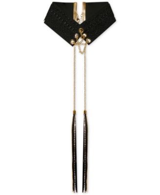 GUESS - Gold-Tone Double-Tassel Faux Suede Laced Choker Necklace