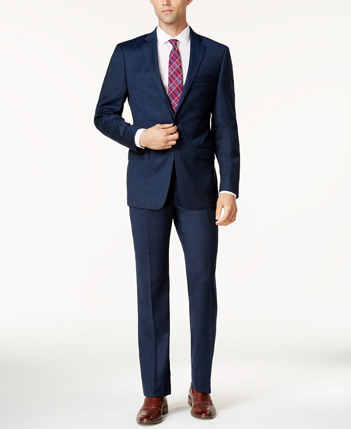 Calvin Klein Men's Extra Slim-Fit Blue Flannel Suit & Reviews - Suits ...