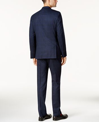 Calvin Klein Men s Slim Fit Navy Light Blue Windowpane Big and