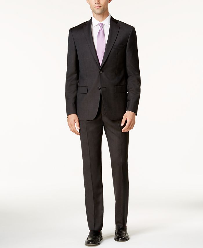 DKNY Men's Slim-Fit Black & Brown Birdseye Suit - Macy's