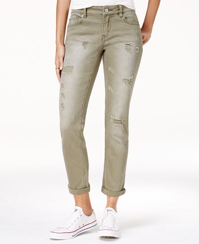 Unionbay Juniors' Margot Colored Ripped Cuffed Boyfriend Jeans