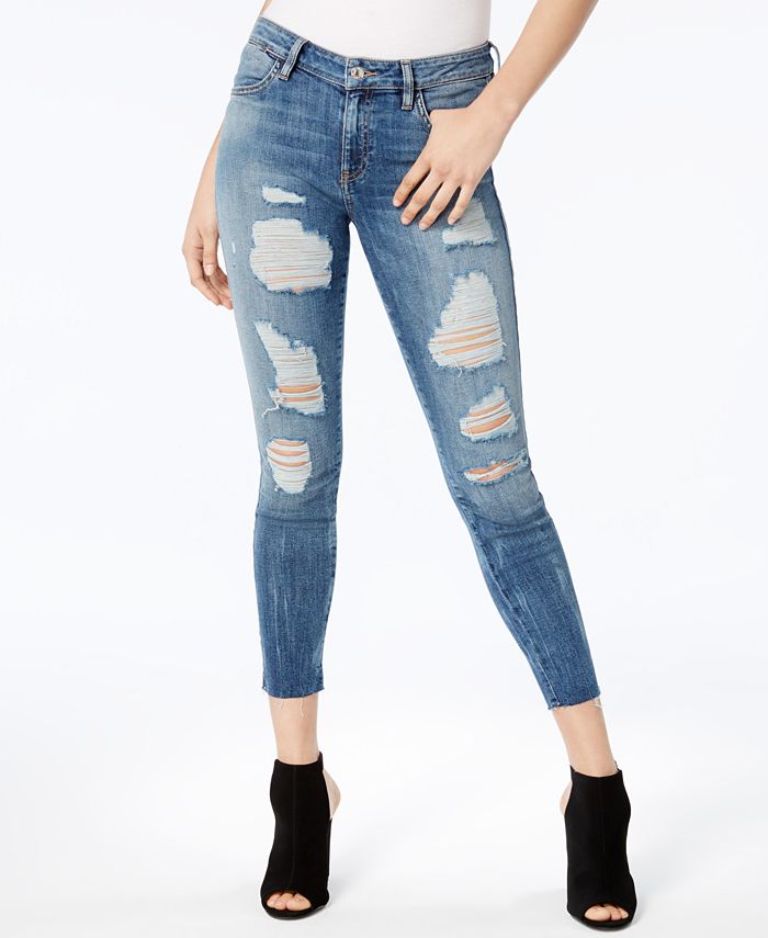 GUESS Ripped Skinny Ankle Jeans - Macy's