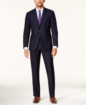 Kenneth Cole Reaction Men's Big and Tall Ready Flex Navy Shadow Check Slim-Fit Suit