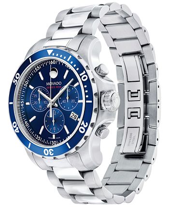 Movado Series 800 Chronograph Blue Dial Silver Steel Strap Watch For Men - 2600141