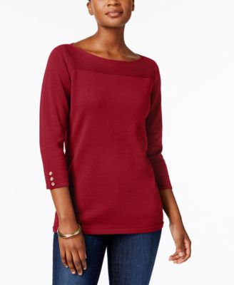 Karen Scott - Petite Cotton Button-Trim Sweater