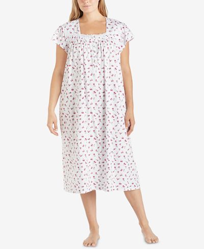 Eileen West Plus Size Printed Cotton Knit Ballet-Length Nightgown ...