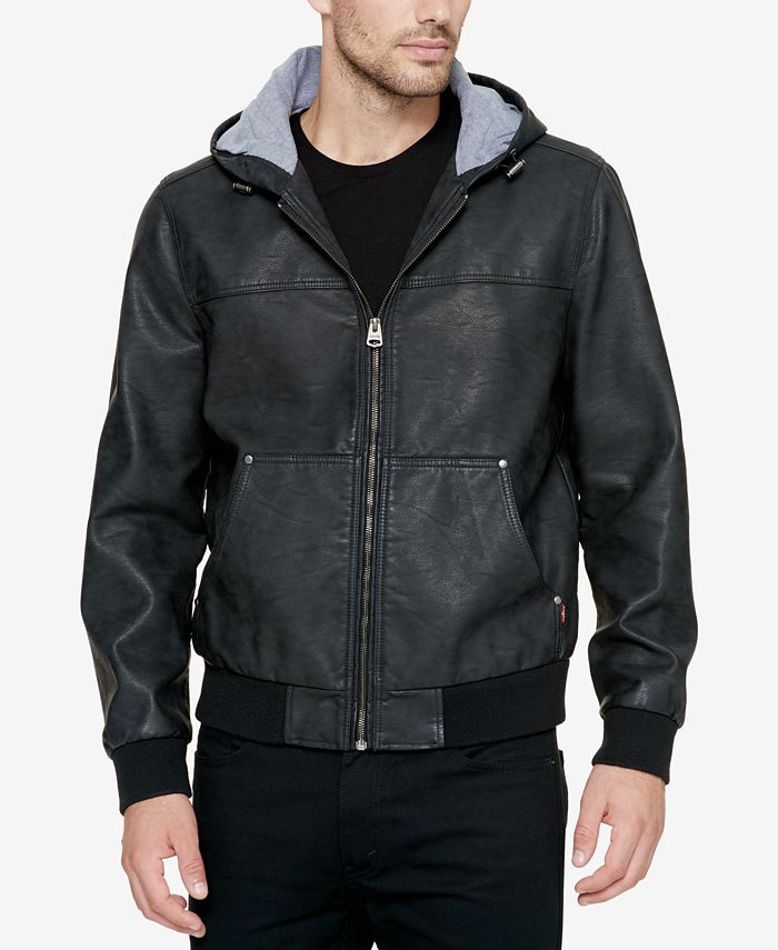 Levi's Men's Faux-Leather Hooded Bomber - Macy's