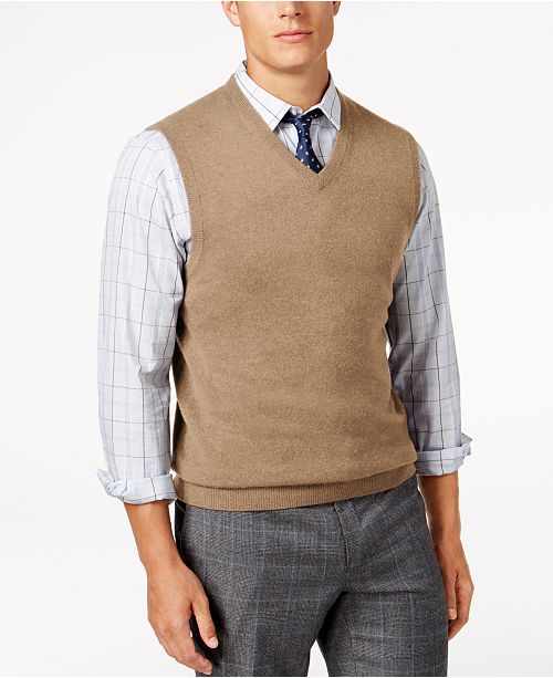 Club Room Men's V-Neck Cashmere Sweater Vest, Created for Macy's ...