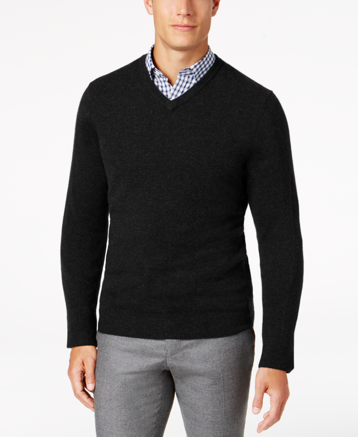 Men's V-Neck Cashmere Sweater, Created for Macy's - Deep Black