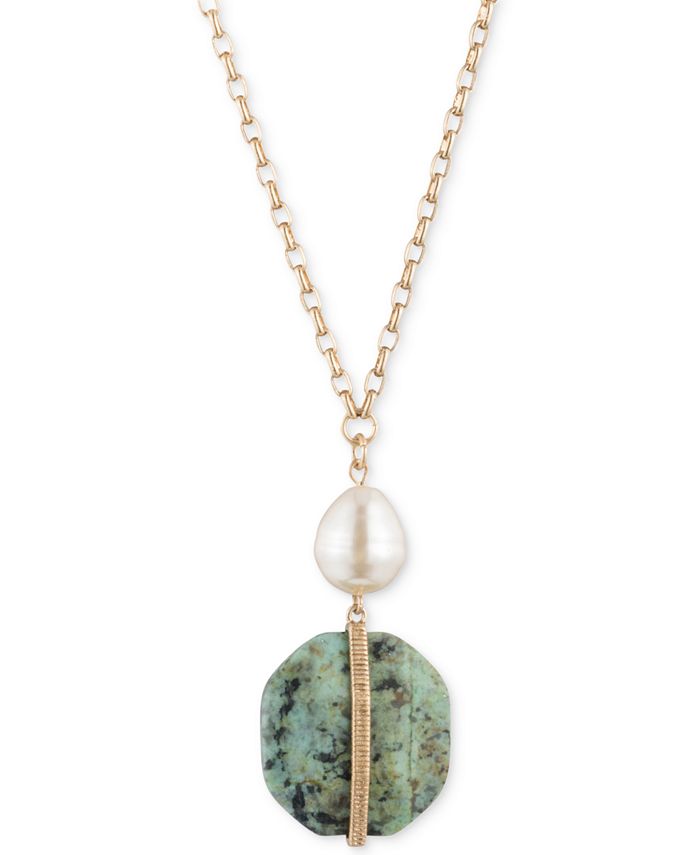 Punk Metal Big Heart Shaped Pendant Necklace Vintage Geometric Green Stone Imitation Pearl Chain Short Necklace Women's Jewelry main image 1