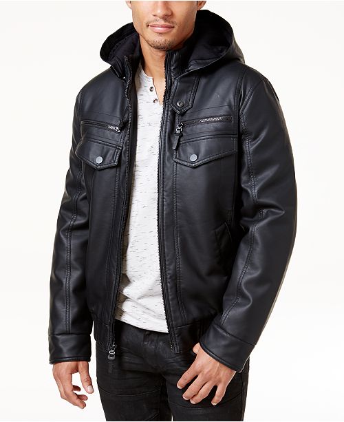 INC International Concepts I.N.C. Men's Faux Leather Hooded Bomber ...