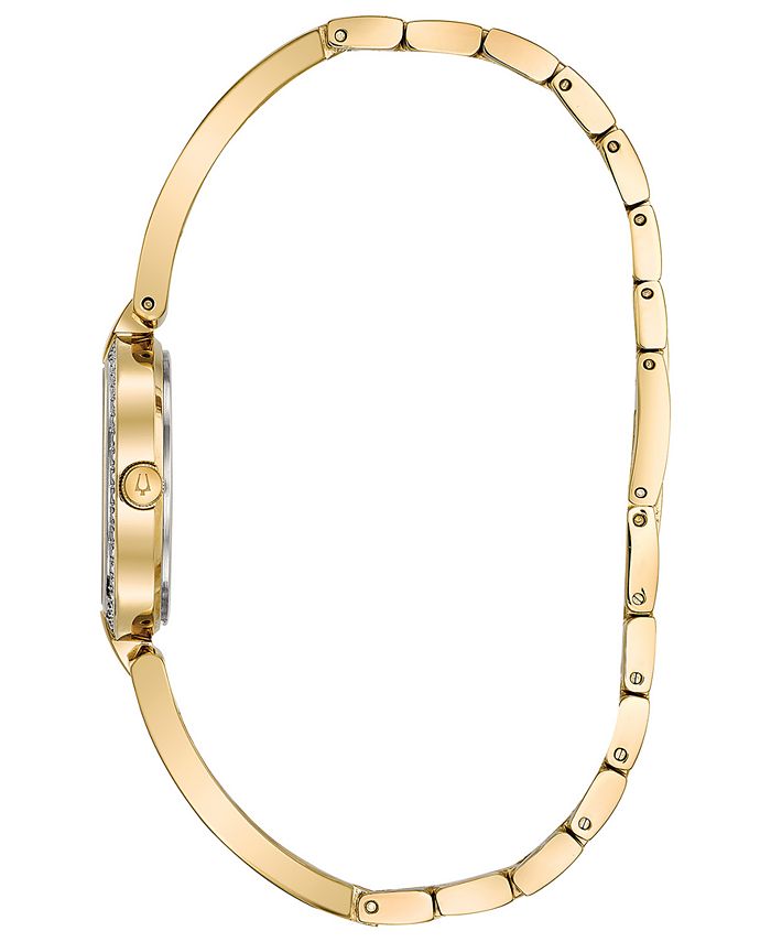 Bulova Women's Crystal Accent Gold-Tone Stainless Steel Bangle Bracelet ...