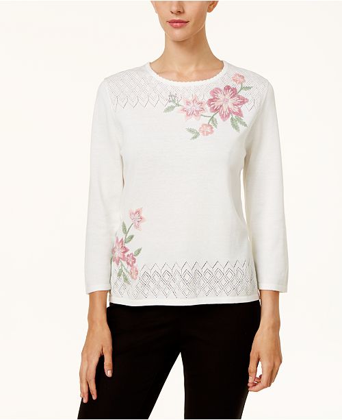 Alfred Dunner Winter Garden Petite Asymmetrical Floral Sweater