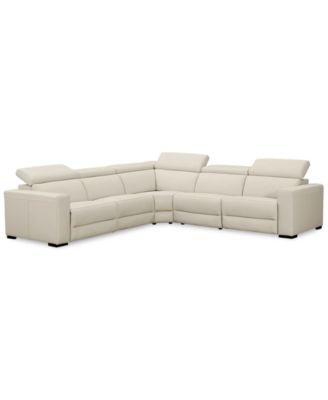 Nevio 5-Pc. Leather "L" Shaped Sectional with 2 Power Recliners with Articulating Headrests