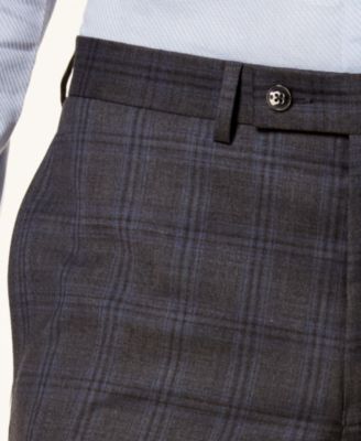 Calvin Klein Men's Slim-Fit Dark Gray & Blue Plaid Suit