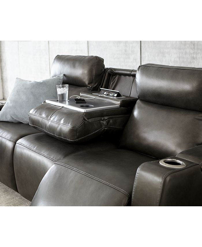 Furniture CLOSEOUT! Oaklyn 84" Leather Sofa With Power Recliners, Power