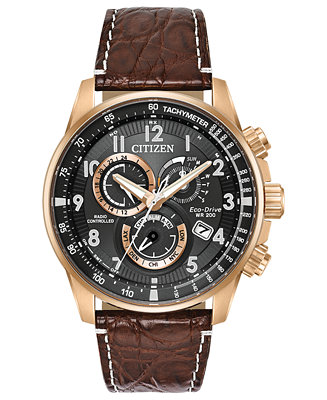 Citizen Eco-Drive Men's Chronograph Perpetual Chrono A-T Brown Leather Strap Watch 44mm